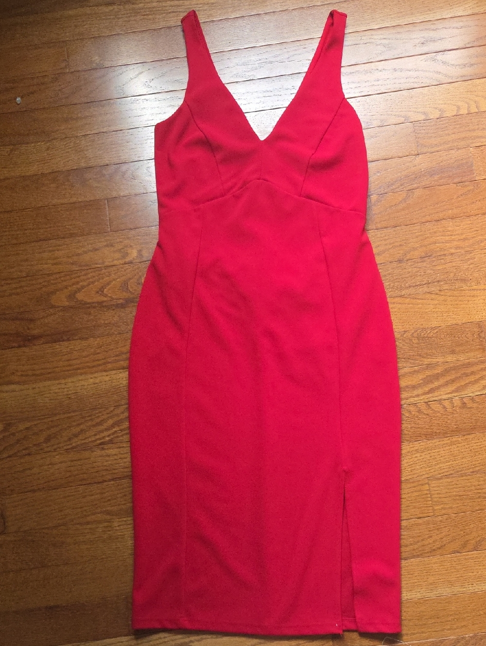 Lulu's Red V-Neck Midi Sheath Dress